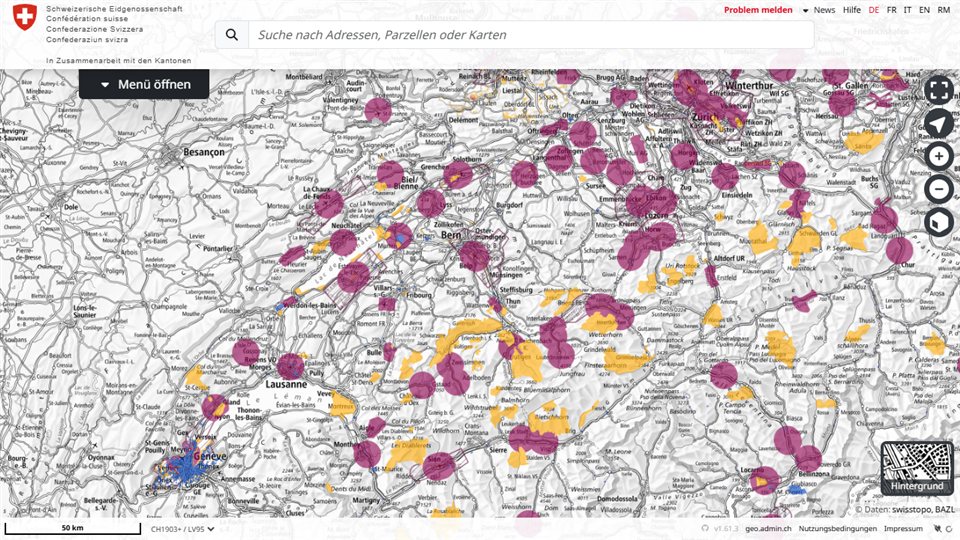 Screenshot von Interaktive Drohnenkarte Schweiz
